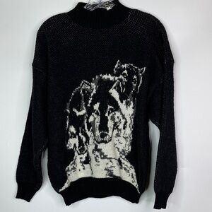 Vintage Sweaters Wolf Black Crewneck Sweater Size Large Italy